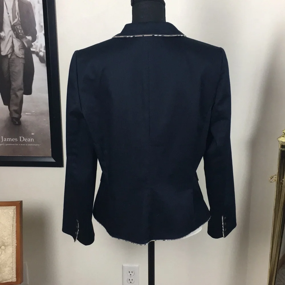 Tahari Navy Blazer with Contrast Trim - Picture 3 of 9